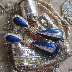 VINTAGE STAR BRIGHT - ROYAL and CRYSTAL TEARDROP EARRINGS - NWOT